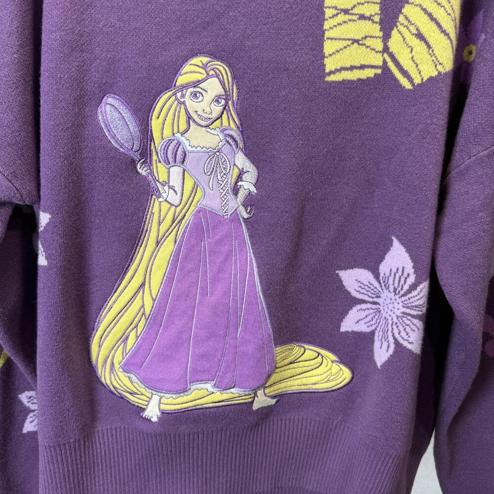 BoxLunch Sweater Womens 3X Purple Rapunzel Disney Full Zip Collared Knit - Picture 8 of 9